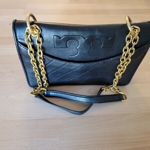 Tory Burch Black Leather Quilted  Alexa Handbag